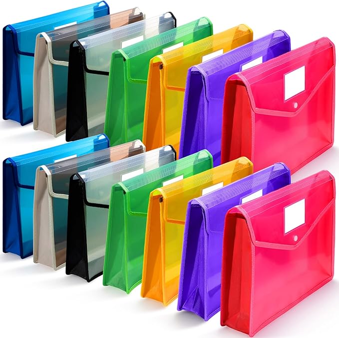 Epakh 14 Pack Plastic Expanding File Folders Expandable File Folder with Snap Closure for Document Transparent Waterproof Document Organizer Holder for School Office Home (Mixed Color) by Epakh