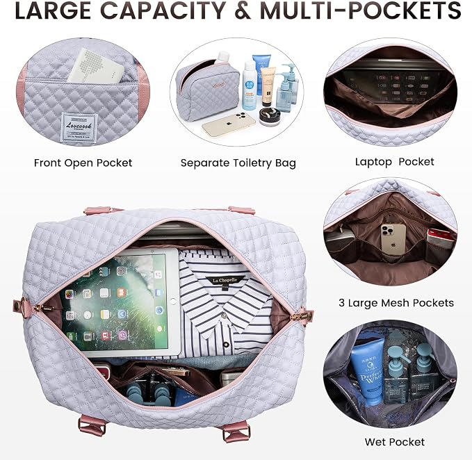 LOVEVOOK Travel Duffle Bag,Weekender Bags for Women with Shoe Compartment，Carry on Overnight Bag with Toiletry Bag,Gym Duffel Bag with Wet Pocket, Hospital Bags for Labor and Delivery - Image 5