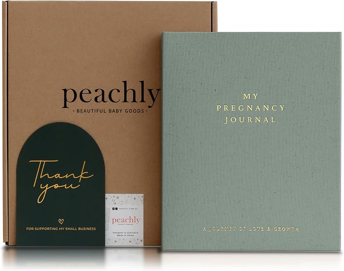 Peachly Pregnancy Journal for First Time Moms - Linen Memory Book (Sage) | Gift-boxed 110-page maternity keepsake & pregnancy scrapbook. Bump photo pages, hospital & newborn checklists, archival paper by PeachlyKeepsakeBooksPregnancyBabySchool