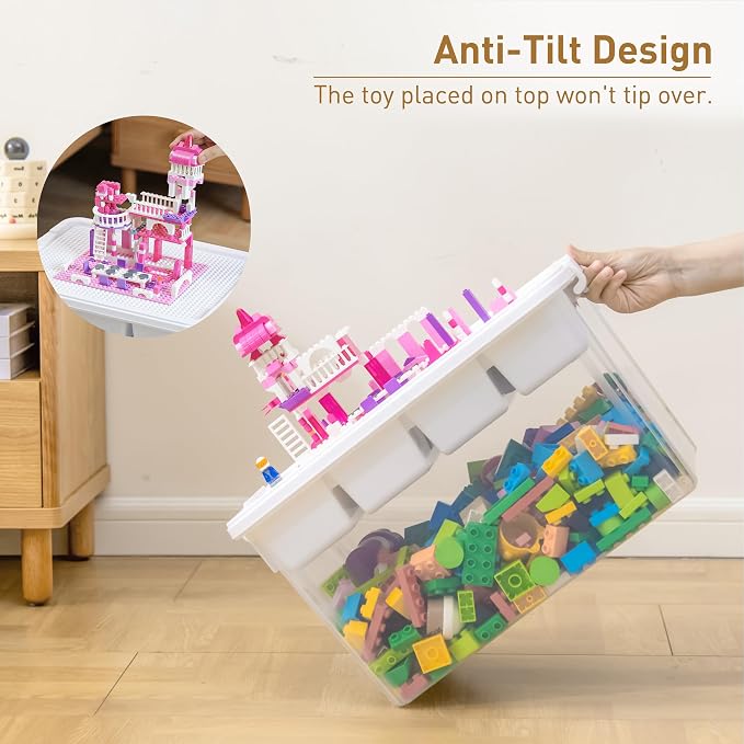 Citylife 32QT 2-Pack Clear Craft Storage Box Buildable Lid Removable Tray | Plastic Craft Organizers and Storage with Build-On Lid for Beads, Tools, Sewing Supplies, Deep Base, Secure Clasp, kids Toy - Image 4