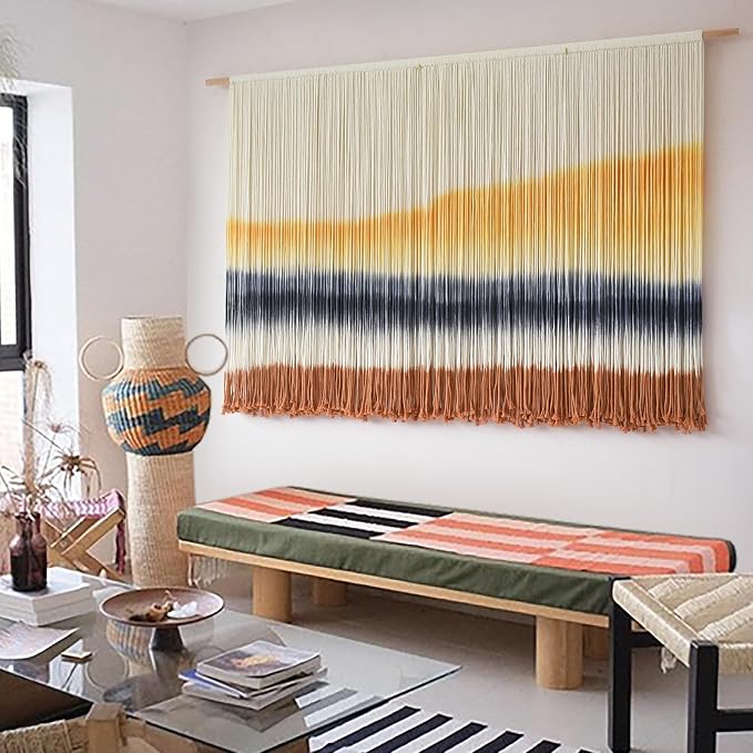 Flber Macrame Wall Hanging Extra Large Dip Dye Boho Wall Decor 57" W*35" L | Extra Large Wall Hanging, Hand Dyed Fiber Art, Gradient Color Design, for Living Room, Boho Decor, Cozy Home Accent - Image 4