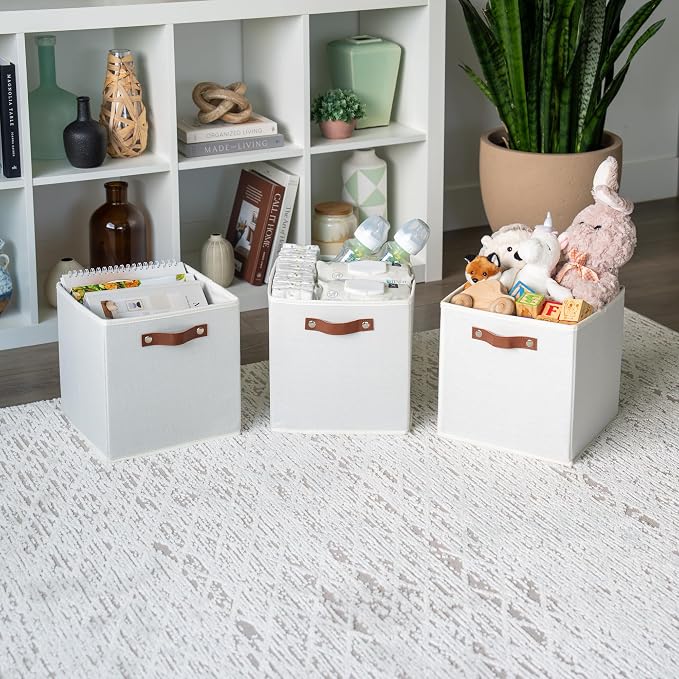 OrganiHaus 11x11 Cube Storage Bins, Set of 4 - Fabric Storage Cubes | Sturdy, holds its shape; odor-free; fits ClosetMaid 11-inch shelves; vegan leather handles - Image 4