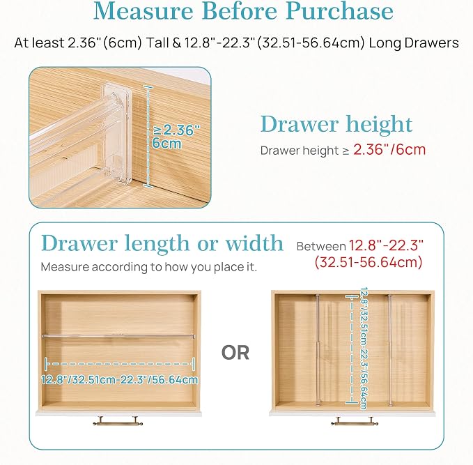 Vtopmart 2.36" Short Upgrade Drawer Dividers 12.8"-22.3" Expandable 8 Pack | Adjustable Kitchen Drawer Organizer, Clear Plastic Separator for Flatware, Utensils, Cutlery, Underwear Storage, Space Saving - Image 2