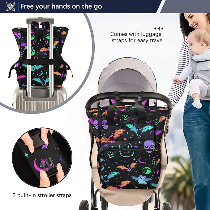 MNSRUU Diaper Bag Magic Skulls Bat and Animal Diaper Bag Backpack Multifunction Travel Diaper Bag Tote Large Capacity Diaper Changing Backpacks for Moms Dads - Image 4