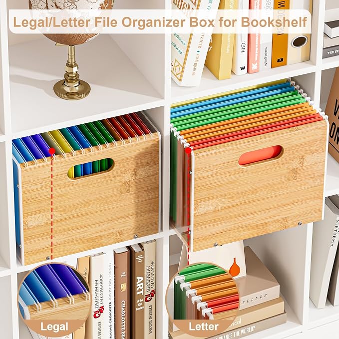 Sbanmao Letter/Legal Bamboo Acrylic File Box Organizer, Hanging File Folder Storage Boxes, Decorative Document Crate Transparent Filing Bin with Handle for Home Office Desk - Image 8