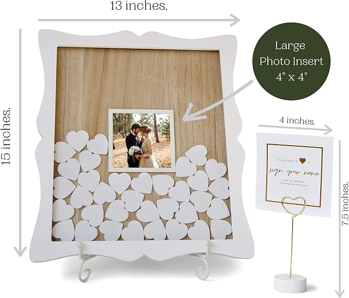 Wedding Guest Book Alternatives | Drop Top Frame 85 hearts | Large photo insert | Unique guestbook alternatives baby shower | guest book alternatives birthday party | retirement | funeral guest book - Image 2