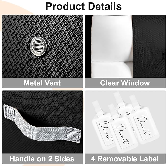 Comforter Storage Bag - 130L Large Capacity Blanket Storage Bags 3-Layer Ultra Space Saving Self Compression Organizer, Washable Compression Bags for Storage Comforter Blanket, 4-Pack, Black - Image 6