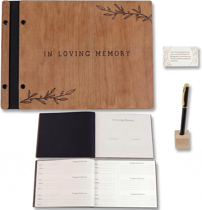 Aspen Studio Funeral Guest Book with Signing Pen in Loving Memory Wooden Funeral Guest Book for Memorial Funeral Service with Signing Pen for Funeral Reception by AspenStudio