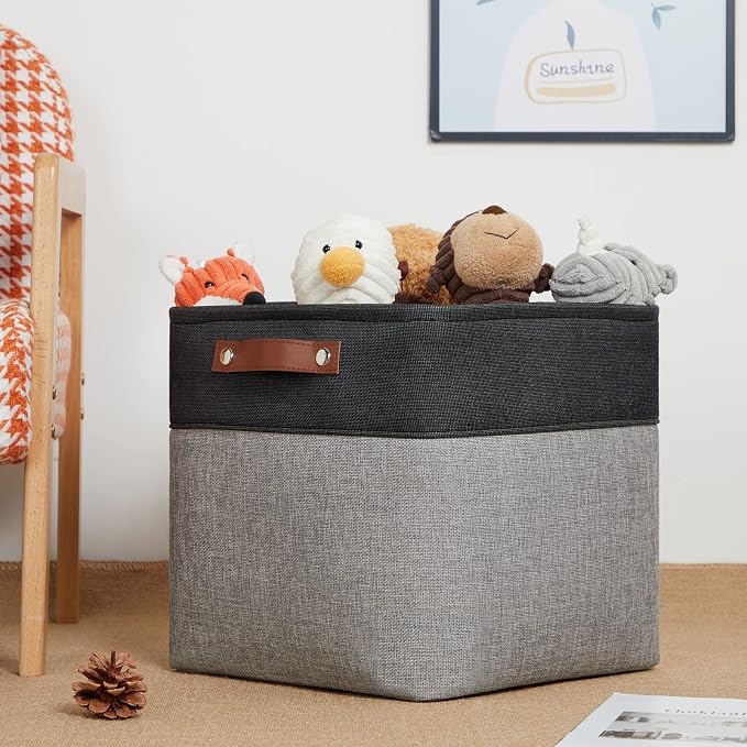 DULLEMELO Cube Collapsible Storage Bins, 12 inch Fabric Storage Cubes Bins Canvas Organization Baskets, Linen Closet Organizers Boxes for Home Organization and Storage (4 Pack - 12" Black&Grey) - Image 3