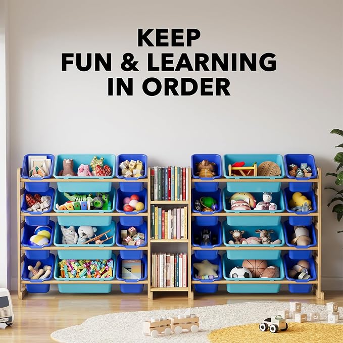 SpaceAid Large Toy Storage Organizer with 24 Bins and 3 Shelves, Toy Organizers Storage Bookshelf, Kids Bin Shelf Box Bookcase for Bedroom Playroom Organization Room Decor, Blue and Navy Blue - Image 6