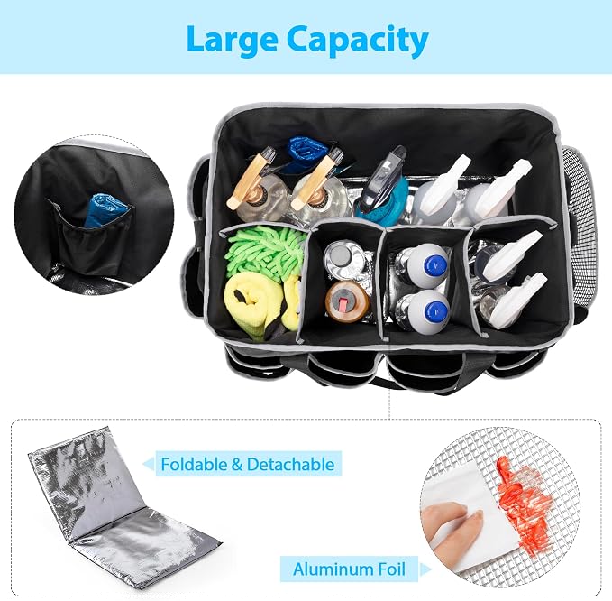 HODRANT Extra-large Wearable Cleaning Caddy with Pad, Handle & Divider | Cleaning Organizer Bag for Clean Products, Housekeeper Tote Car Wash Tools Bag for Detailing Supplies, Bag Only, Gray Edge - Image 2