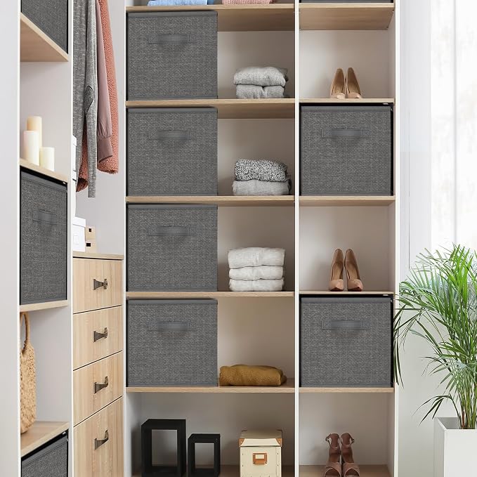 Nestl Cube Storage Bins, Foldable 12 Cube Storage Organizer Bins, Fabric Storage Cubes, Storage Basket with Handles, Grey Closet Storage Bins, 11-Inch Cube Storage Bins for Bedroom, Playroom and More - Image 2