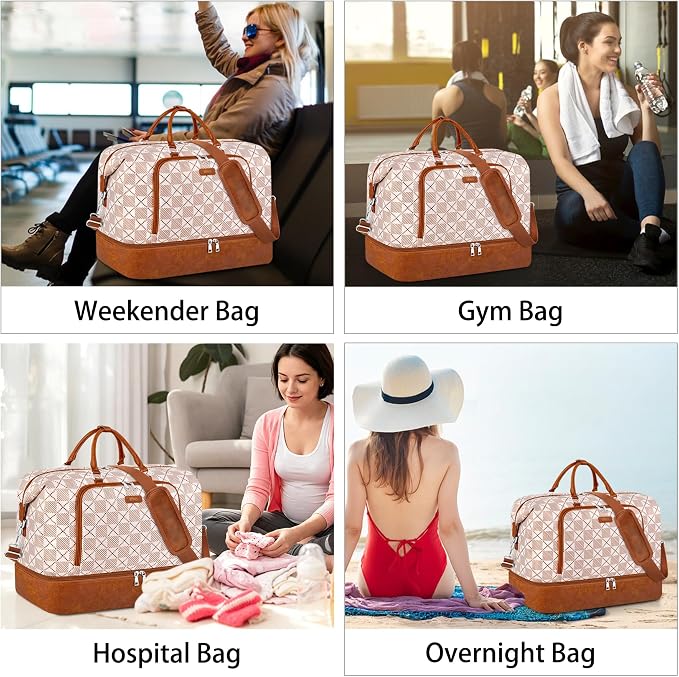 TIBES Travel Weekender Bag for Women, Overnight Bag with Shoe Compartment | 3PCS Large Travel Duffel Bag for Gym, Travel, Hospital, Business Trip, Carry On Tote, Wet & Dry Separation, Water Resistant - Image 2