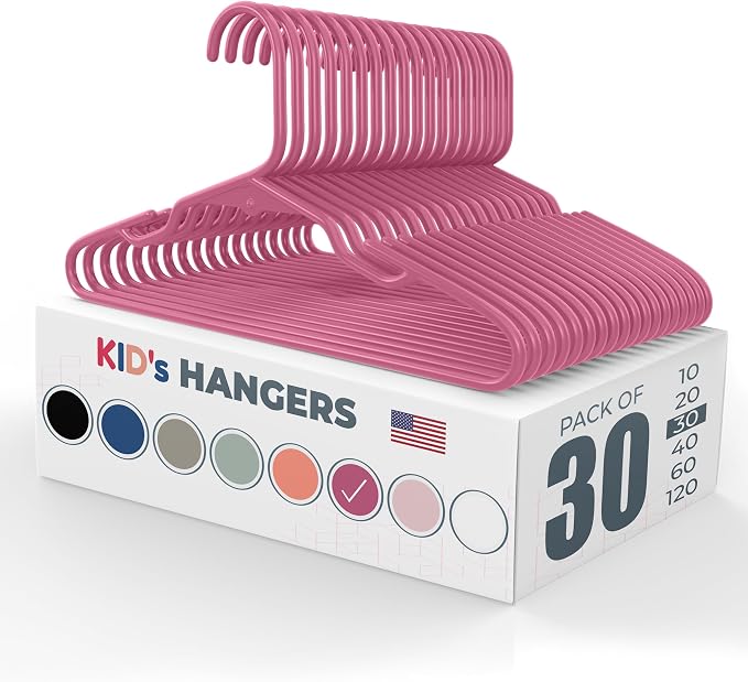 Plastic 12” Kids Hangers 30 Pack – Made in the USA – 5lb Capacity Baby & Toddler Clothes Hangers with Notches & Reinforced Edges – Fits Children’s Sizes Up to 8 – Pink by NeatiesHangers