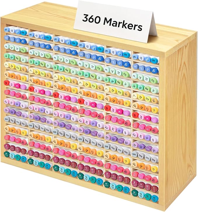 PROLEE Marker Storage Organizer for 360 Markers,Wooden Alcohol Marker Holder with 90 Slots,Markers Pens Pencils Art Supply Storage Rack for Desk Home Classroom Office Decor by Hamstercages