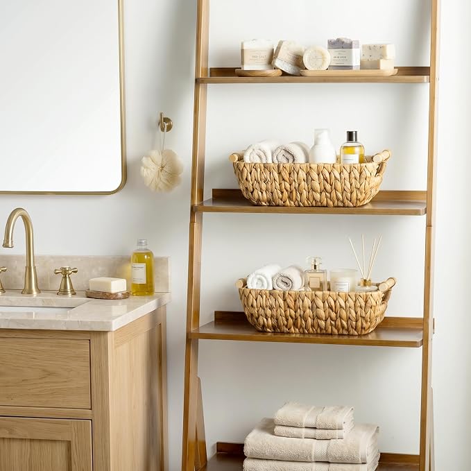 StorageWorks Small Storage Basket, Seagrass Woven Basket for Gifts | Wicker Storage Baskets for Shelves, Baskets with Wooden Handles, 2-Pack Gifts Basket for Home Decor, Hand-Woven Basket - Image 2