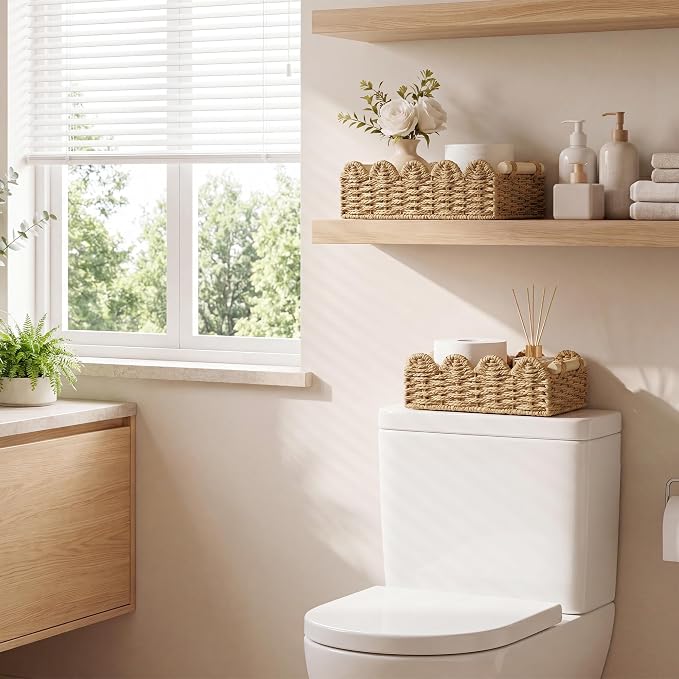 StorageWorks Toilet Paper Storage Baskets, Wicker Baskets for Organizing | Scalloped Wicker Basket for Living Room, Decorative Scalloped Baskets for Storage, Wicker Baskets for Organizing and Decor - Image 8