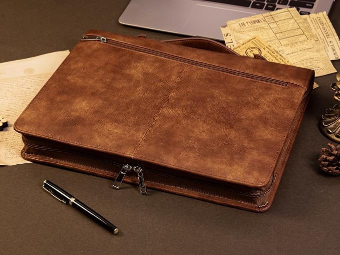 AZXCG Portfolio with Handle,Leather Padfolio for Men,Business Padfolio Organizer for Women,Portfolio Binder with Pockets Letter Size A4 Writing Pad Notepad - Image 8