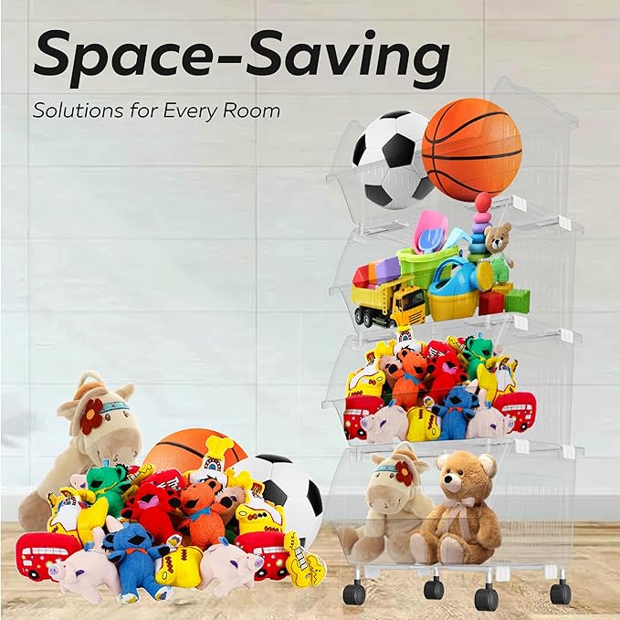 Large Stackable Storage Bins Open Front with Wheels, 8 Pack - Clear | Easy Assembly, Sturdy Plastic, Open Front Access, Smooth 4 Rolling Wheels, Stackable, Large Capacity Storage - Image 3