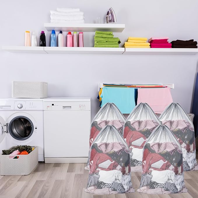 Berlune 30 Pack Large Mesh Laundry Bags | Oversized breathable mesh bags help sort and transport laundry for dorms, rentals, laundromats and facilities. - Image 5