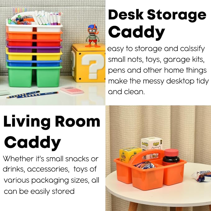 ALINK Plastic Classroom Caddy Organizer with Handle, 6-Pack 3 Compartments, Teacher Supply Storage Caddy for Classroom Organization, Table, Desk, Office, Craft Art for Kids - Assorted Colors - Image 7
