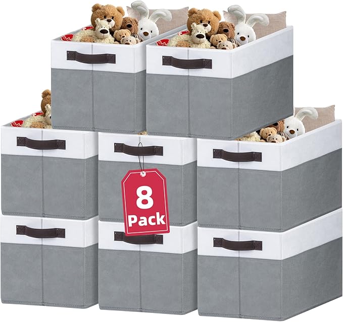 8 Pack Closet Organizers and Storage Bins - Extra Large Storage Baskets for Organizing - Clothes Storage Bins for Shelves -Foldable Organizer Bins Totes for Toy Blanket, Dorm Room Essentials by Criusia