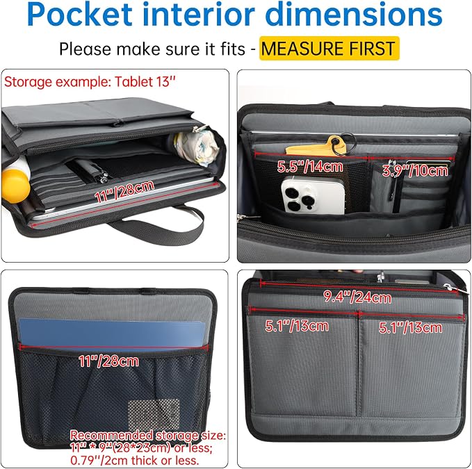 Small Rugged Organizer Insert for Briefcase Tote Shoulder Messenger Bag-19 Pockets,Padded Water-repellent Nylon-Black - Image 7