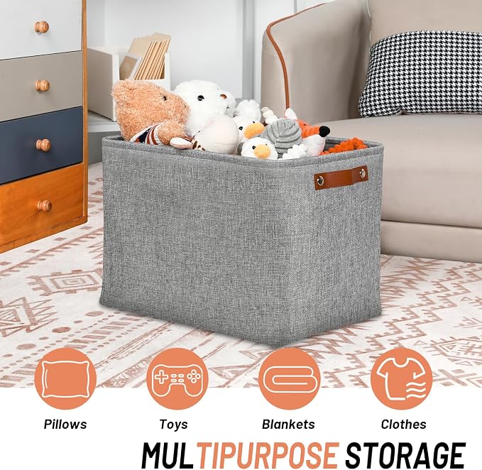 DULLEMELO Large Storage Baskets, 3 Pack Foldable Storage Baskets Bins for Colthes Organizer, Fabric Storage Organizer Baskets for Shelves Closet Nursery Toy Storage(Gray) - Image 2