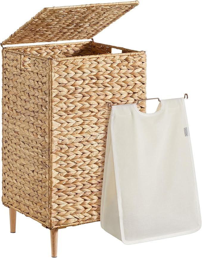 SONGMICS Laundry Hamper With Lid, 95 L Wicker Handwoven Water Hyacinth | Wicker Laundry Basket , Natural Material, Removable Machine Washable Liners, Natural ELIOTT Collection ULCB201Y01 by Unknown