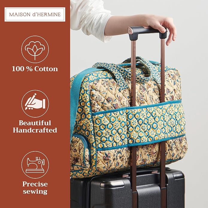 Maison d' Hermine Weekender Bags for Women Cotton Quilted Duffel Overnight Luggage Weekend Bag for Men Gym Gifts Travel | Overnight Luggage Weekend Bag for Men Gym Sports Gifts Duffle bag Business Travellers Trip Spring Summer - Image 4