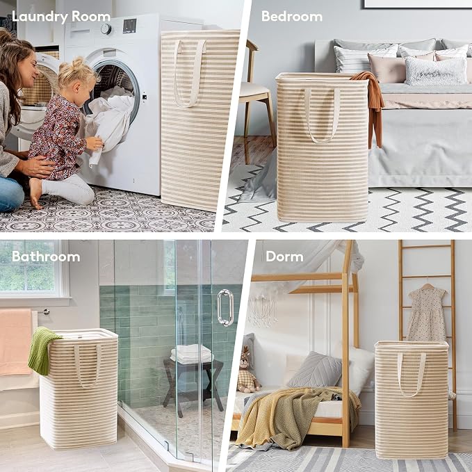 Lifewit 2 Pack Laundry Basket 80L Each, Collapsible Clothes Hamper with Reinforced Handles, Freestanding Waterproof Design for Bedroom and Laundry Room, Beige 160L Total - Image 6