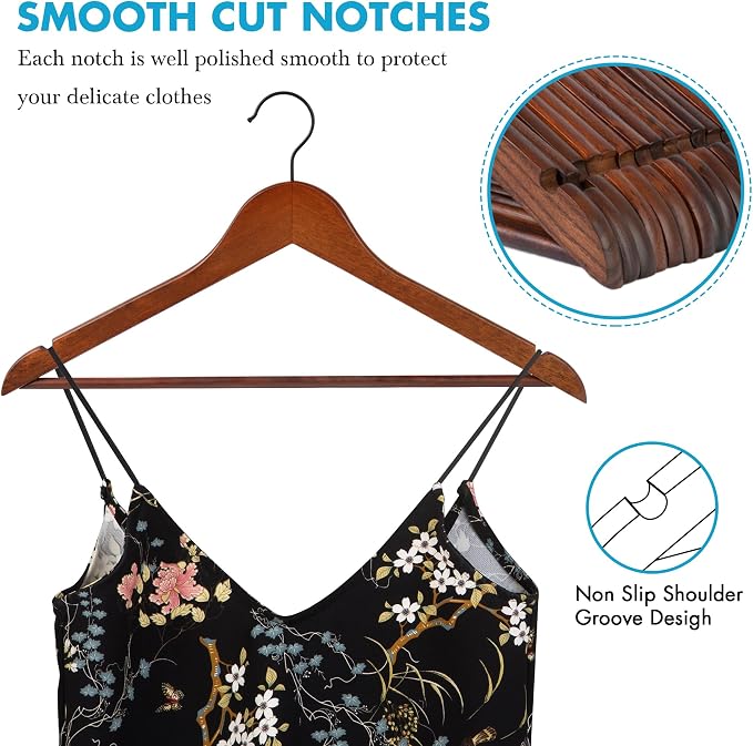 JS HANGER Wooden Hangers 30 Pack, Retro Wood Suit Hangers with Non Slip Shoulder Grooves, Clothes Hangers for Coats, Shirts, Jackets, Pants, Suits - Image 5