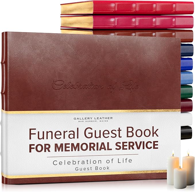 Gallery Leather Funeral Guest Book for Memorial Service and Celebration of Life | 192 Lined Pages - Hardcover, Bound Leather Guest Sign in Book - 7 x 9 - Acadia Tan by GalleryLeather