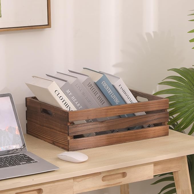 Wood Crates For Storage,Decorative Vintage Brown Wooden Crates For Display | Handmade Solid Wood Boxes,Set Of 3 Rustic Black Wooden Crate. (vintage brown) - Image 5