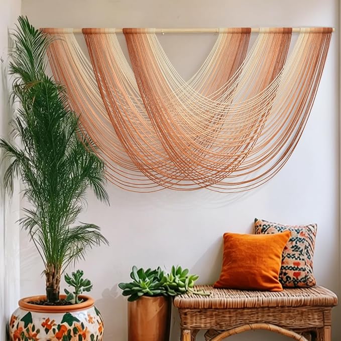 Macrame Wall Hanging Orange Boho Fiber Art Large Decor 57"W*31"L | Boho Wall Hanging, Large Wall Decor, Fiber Art Accent, Orange Design, Handmade Home Decor, for Bedroom Living Room - Image 4