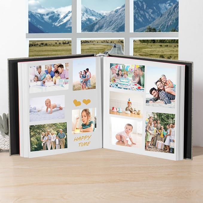 Large Photo Album Self Adhesive 4x6 5x7 3x5 8.5x11 Scrapbook Magnetic Album DIY Scrap Book Length 13 x Width 12.8 (Inches) 120 Sticky Pages Linen Cover DIY Photo Album (Grass Green) - Image 3