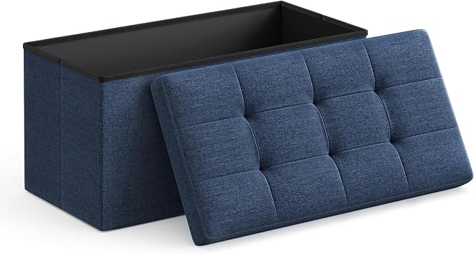 SONGMICS MAZIE Collection - 30 Inches Folding Storage Ottoman Bench, Ottoman Foot Rest, End of Bed Bench, Storage Chest, Load 660 lb, for Living Room, Bedroom, Entryway, Midnight Blue ULSF47IN by Unknown