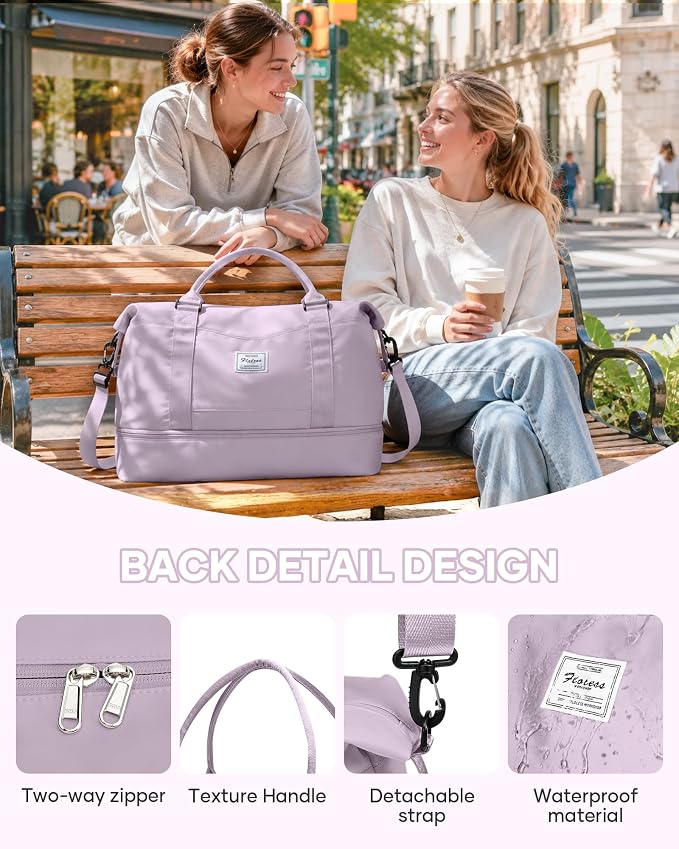 Travel Duffel Weekender Bag Women Tote Carry On Bags With Shoe Compartment | 18x14x8 inches Travel Overnight Bags with Trolley Sleeve for Airplanes Waterproof Sport Tote Gym with Toiletry Bag Purple.. - Image 5