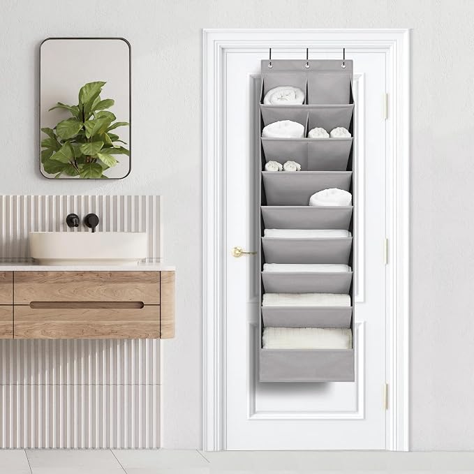 Over Door Organizer with 10 Extra Large Pockets, 23 Pairs Shoes Large Capacity Hanging Storage Organizer for Shoes, Diapers, Dark Grey, 8 Layers, 2-Pack - Image 5