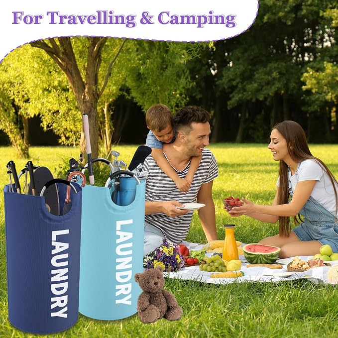 2Pcs 95L Large Clothes Hampers, Foldable Laundry Basket with Handles | IHOMAGIC Tall Laundry Bin, Water-Resistant Dirty Clothes Hamper, Portable Storage Basket for Family, Apartment,Blue+Navy Blue - Image 8