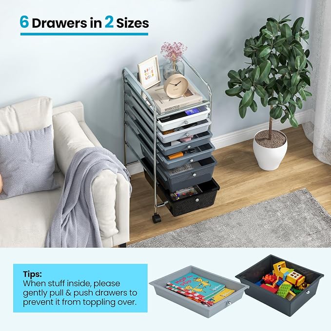 Giantex 6 Storage Drawer Cart Rolling Organizer Cart for Tools Scrapbook Paper Home Office School Multipurpose Mobile Utility Cart (Black Gradient) - Image 8