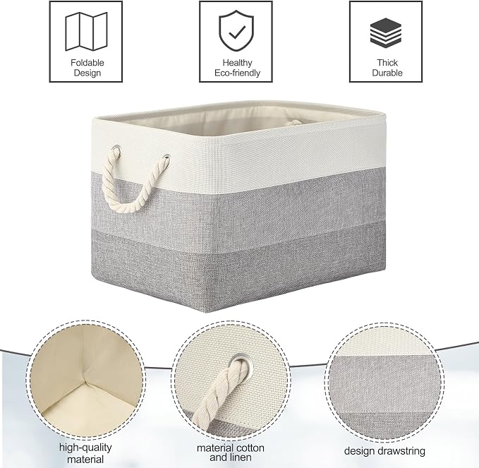meekoo 8 Pack Collapsible Storage Bins Fabric Storage Bins Polyester Fabric Baskets with Handles Linen Closet Organizer for Shelf Home Closet Towels Toys(15 x 11 x 9.5 in,Mixed Gray) - Image 6