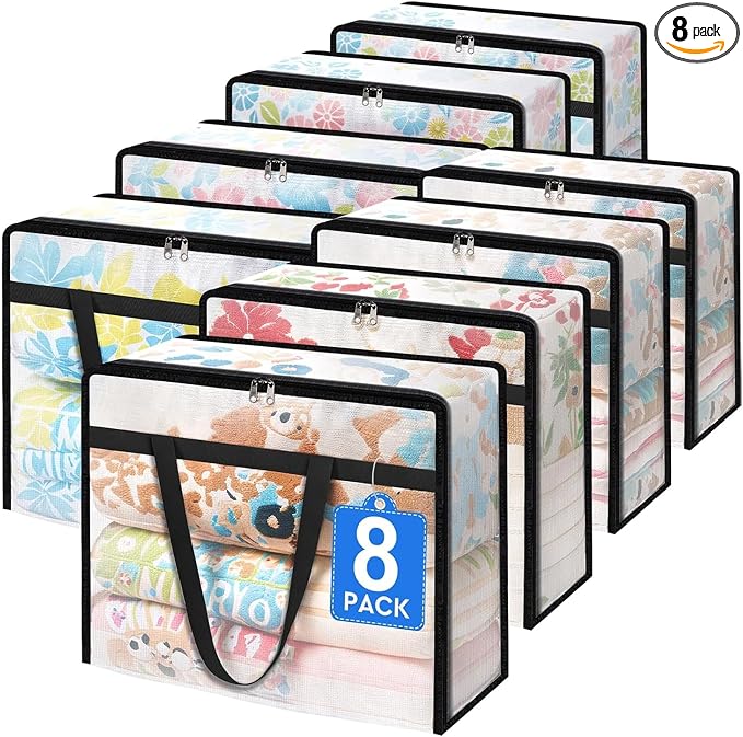 BlissTotes Moving Bags 40L 8PCS, Clear Clothes Storage Under Bed Storage | Foldable Clothes Storage Bags with Sturdy Zippers & Handles for Comforter, Bedding, Books, Sheet, Transparent Containers by BlissTotes