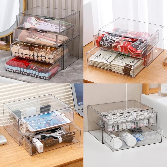 Clear Desk Drawer Organizer, 6 Drawers, Plastic | Stackable Desk Organizers and Accessories, For Pencils, Books, Art Crafts, Makeup, For Home Office, Bathroom, Kitchen - Image 8