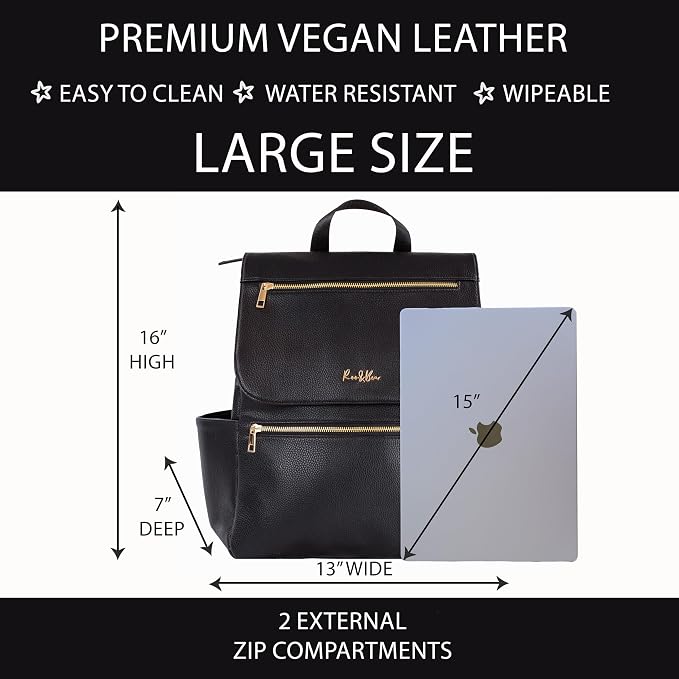 Premium Vegan Leather Diaper Bag Backpack – Large Designer Baby Bag, Stylish Diaper Backpack with Stroller & Crossbody Straps & Multiple Compartments (Black) - Image 4