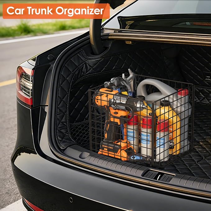 Cidaziya 4-Pack Metal Storage Crates, 32QT Stackable Collapsible Storage Bins with Handles, Black Heavy Duty Milk Crates for storage, Car, Garage, Home, Camping, Office - Image 7