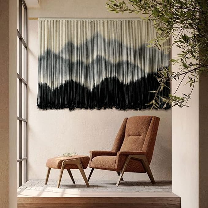 IOWER Macrame Wall Hanging Mountain Dip-Dyed Macrame Wall Decor Large Modern Fiber Art Boho Wall Decor 57" Wx35 L | Brown Home Accent, Modern Decor, Farmhouse Style, Rustic Interior, Office Decor, Dorm Room Decoration, Housewarming Gift by IOWER