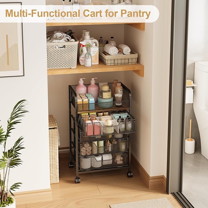 Yociyoga 5-Tier Craft Cart with Wheels-Rolling Storage Cart with Drawers,Rolling Utility Cart with DIY Divider,Art Supply Organizer Cart,Rolling Cart with Drawers,Craft Organizers and Storage,Black - Image 6