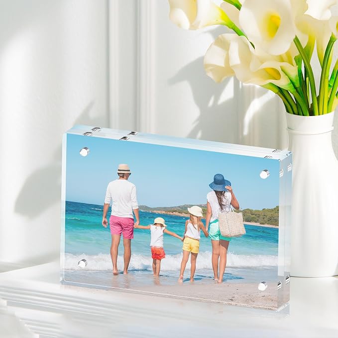 5x7 Acrylic Picture Frame Set of 3, 20mm Thick, Tabletop Display | Double-Sided Transparent Magnetic Frameless Photo Frame, for Photos, Fits Home, Office - Image 2