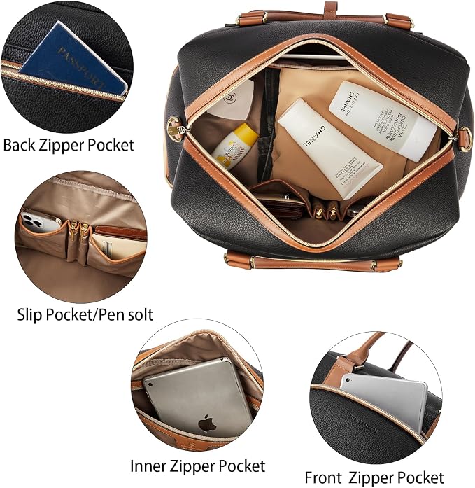 BOSTANTEN Weekender Bags for Women Travel Leather Overnight Bags | Shoe Compartment, Trolley Sleeve, Fits Under-seat, Airline-Friendly Carry-on Size, Designer, Weekend Getaways, Business Trip - Image 4